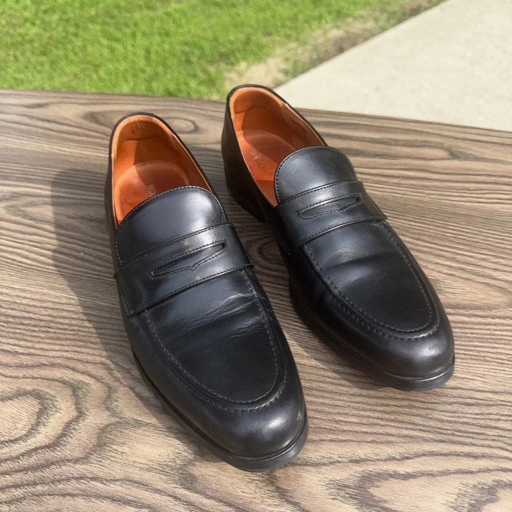 Wolf & Shepherd 9719 Mens Penny Loafer Dress Black Leather Shoes Size 8.5 US